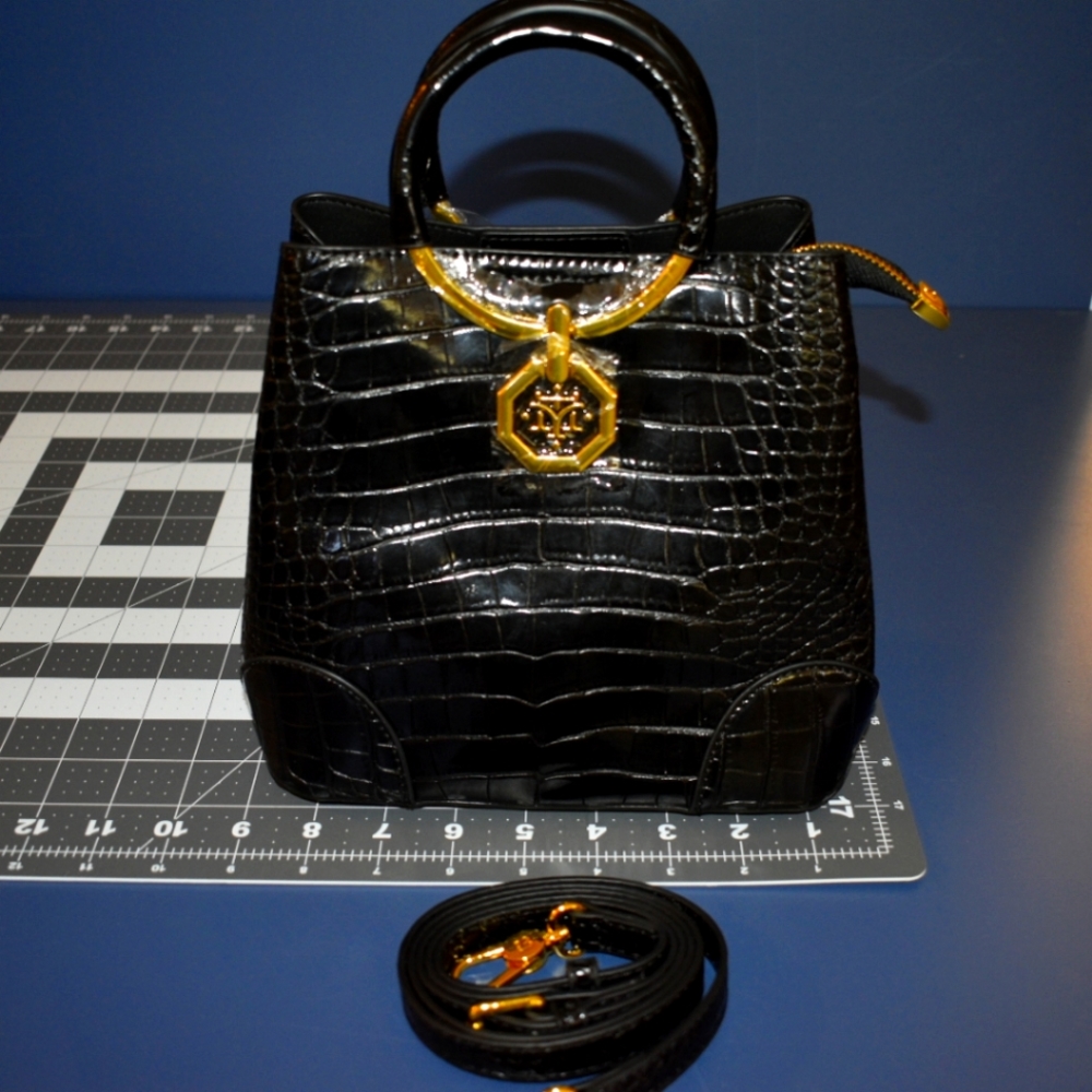 Black crocodile style bucket bag